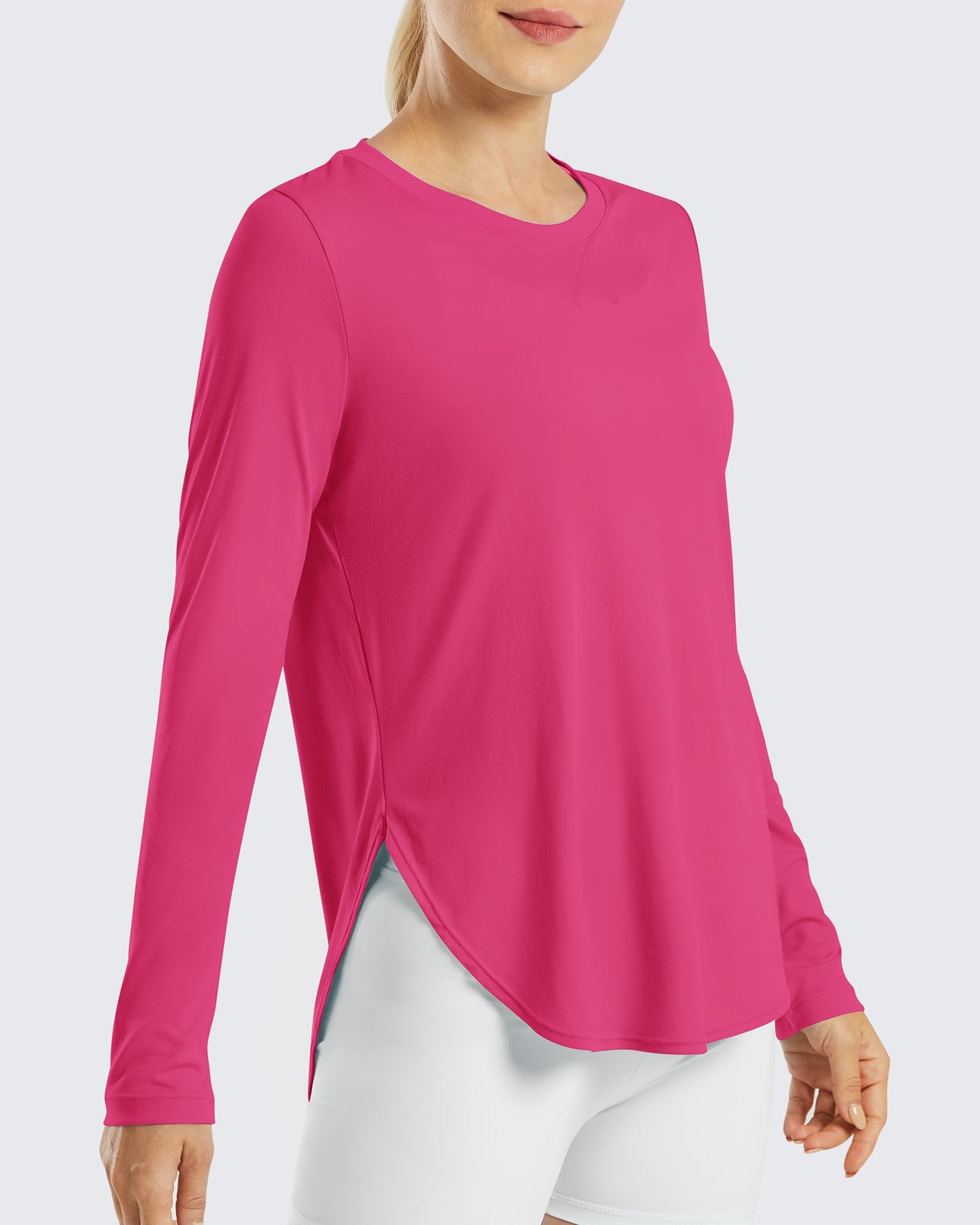 G4Free Activewear Scoop Neck UV Sun Workout Long Sleeve #Hot pink