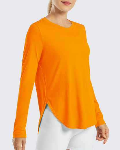 G4Free Activewear Scoop Neck UV Sun Workout Long Sleeve #Orange