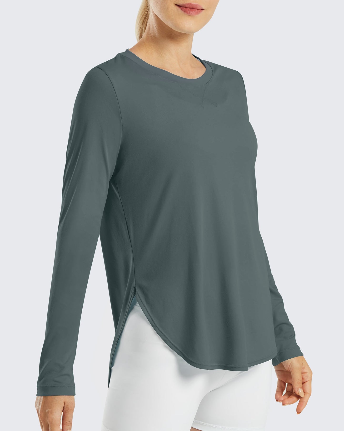 G4Free Activewear Scoop Neck UV Sun Workout Long Sleeve #Dark gray