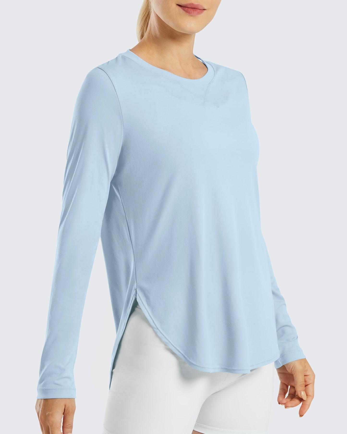 G4Free Activewear Scoop Neck UV Sun Workout Long Sleeve #Light blue