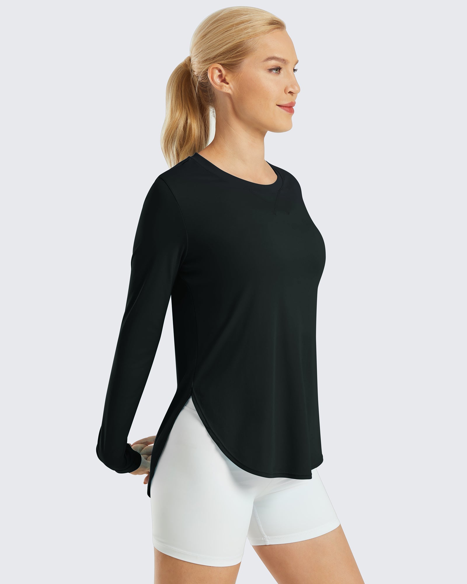 G4Free Activewear Scoop Neck UV Sun Workout Long Sleeve #Black