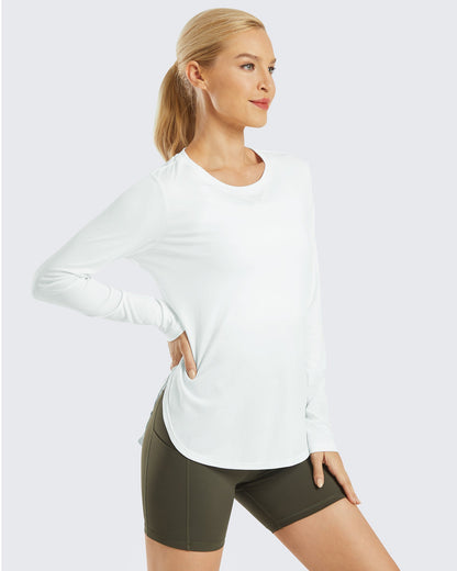 G4Free Activewear Scoop Neck UV Sun Workout Long Sleeve #White