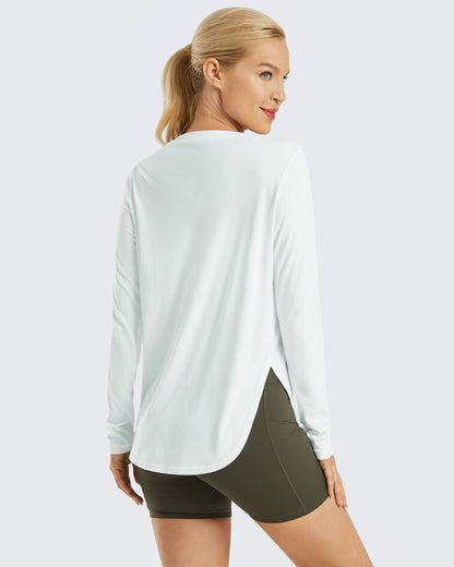 G4Free Activewear Scoop Neck UV Sun Workout Long Sleeve #White