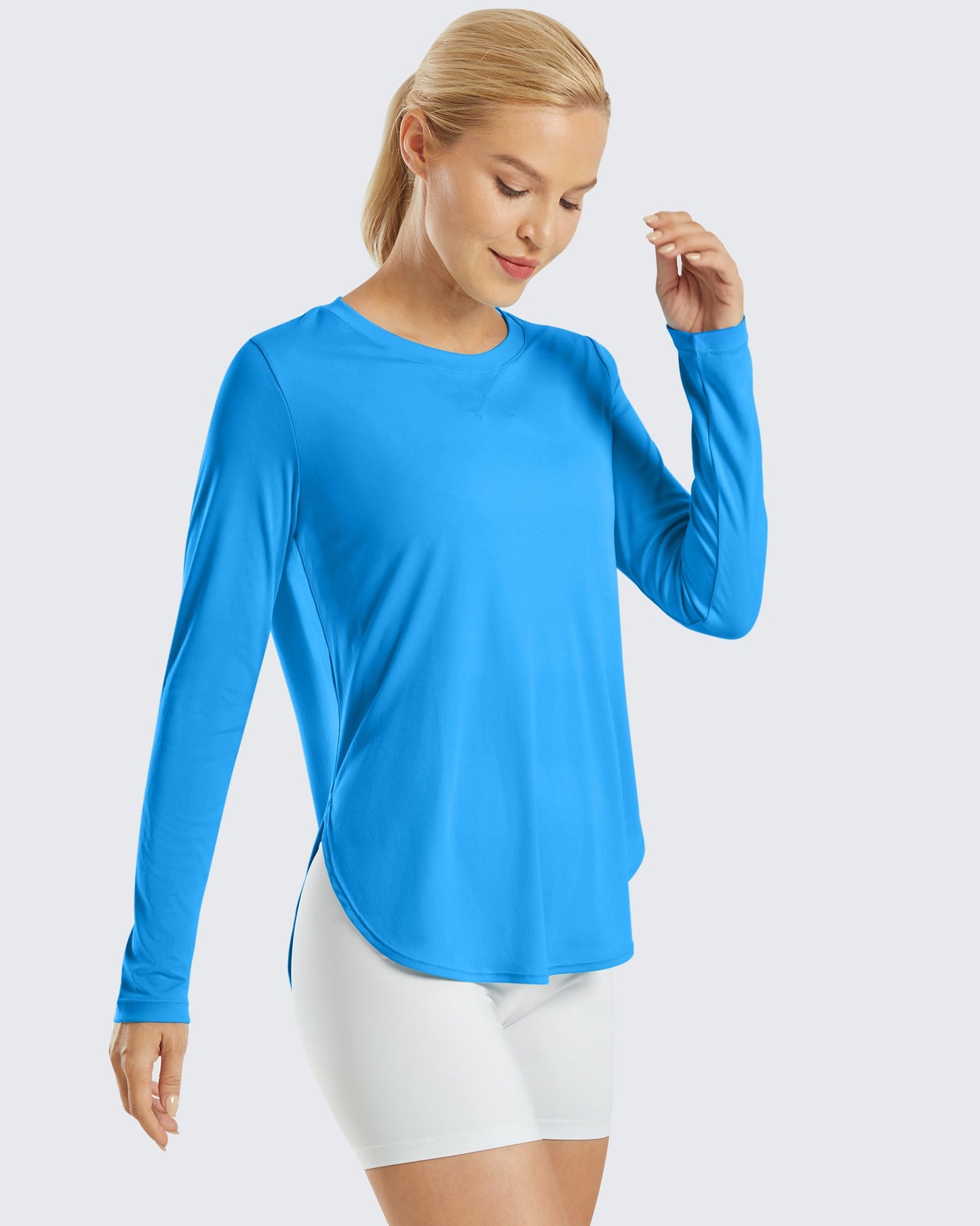G4Free Activewear Scoop Neck UV Sun Workout Long Sleeve #Ocean blue