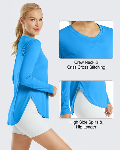 G4Free Activewear Scoop Neck UV Sun Workout Long Sleeve #Ocean blue