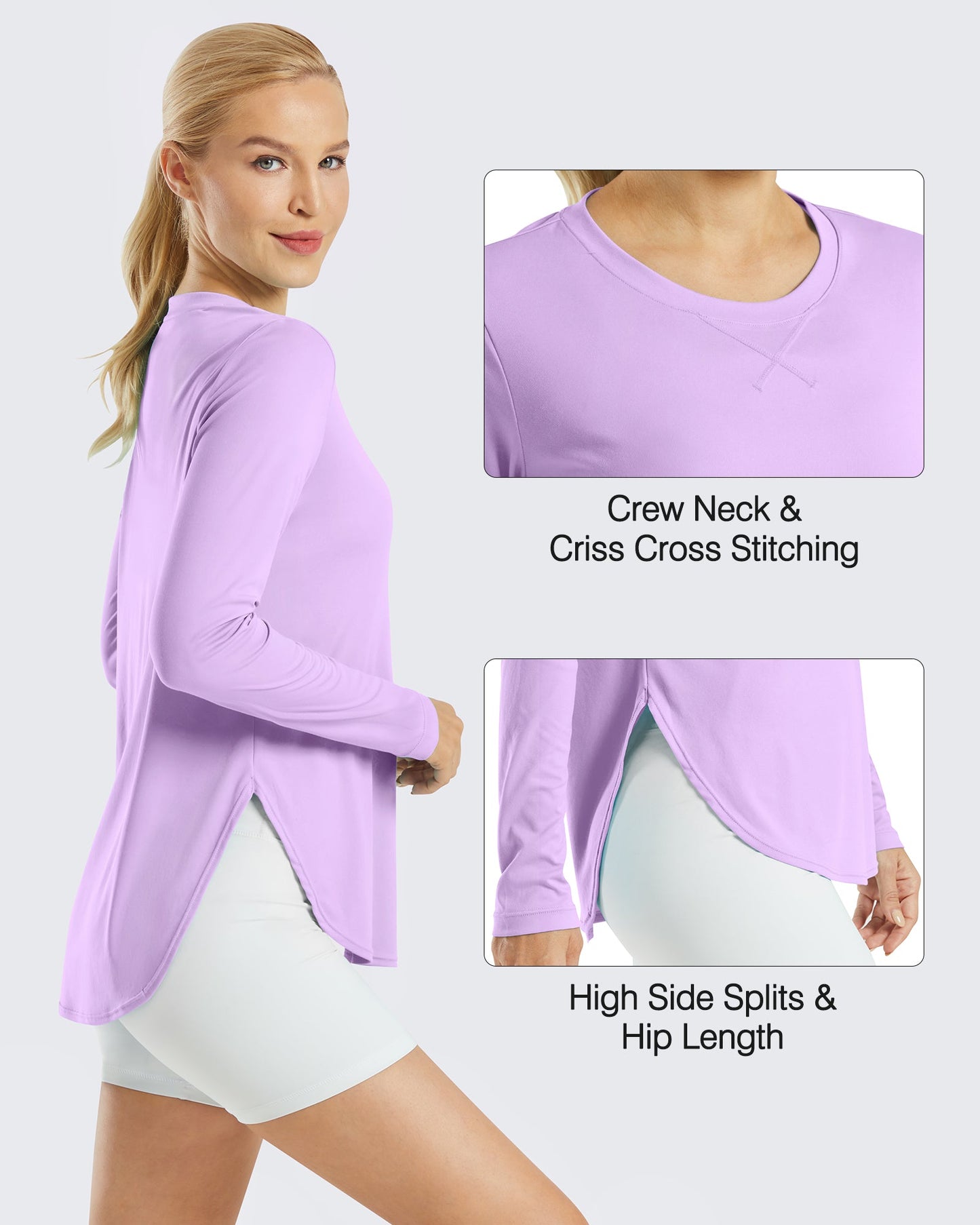 G4Free Activewear Scoop Neck UV Sun Workout Long Sleeve #Purple
