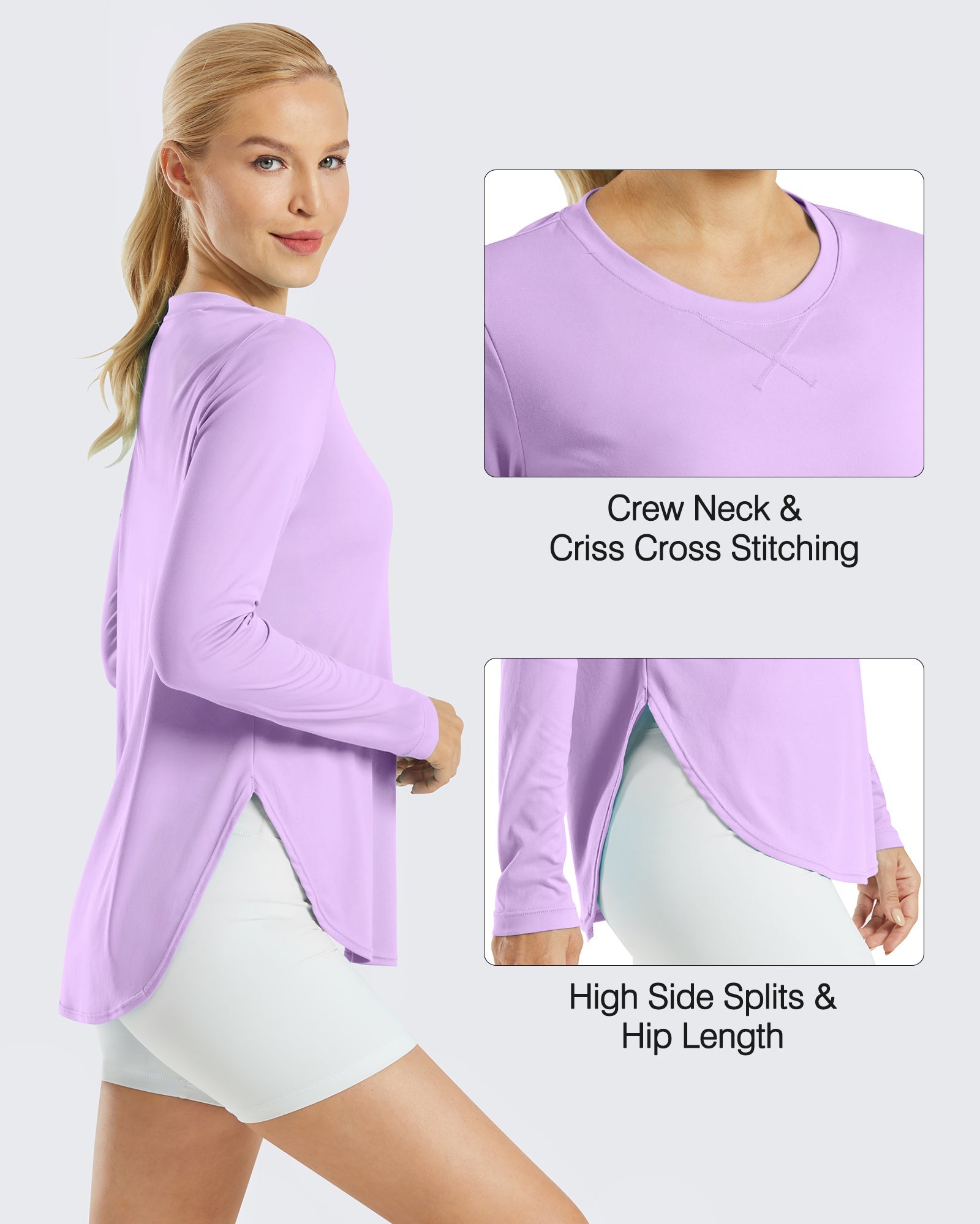 G4Free Activewear Scoop Neck UV Sun Workout Long Sleeve #Purple