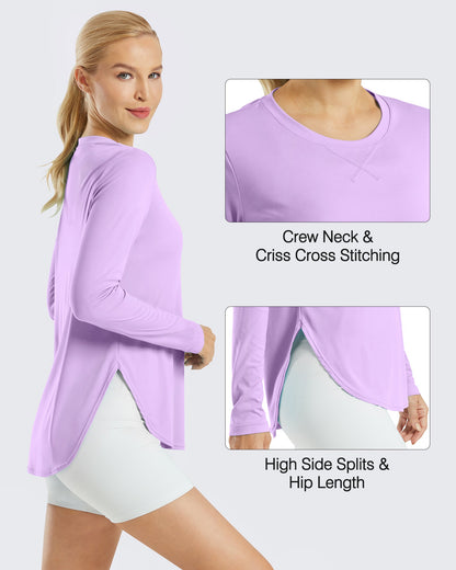 G4Free Activewear Scoop Neck UV Sun Workout Long Sleeve #Purple