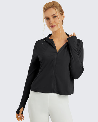 G4Free Activewear UV Sun Crop Zip Hoodie Long Sleeve #