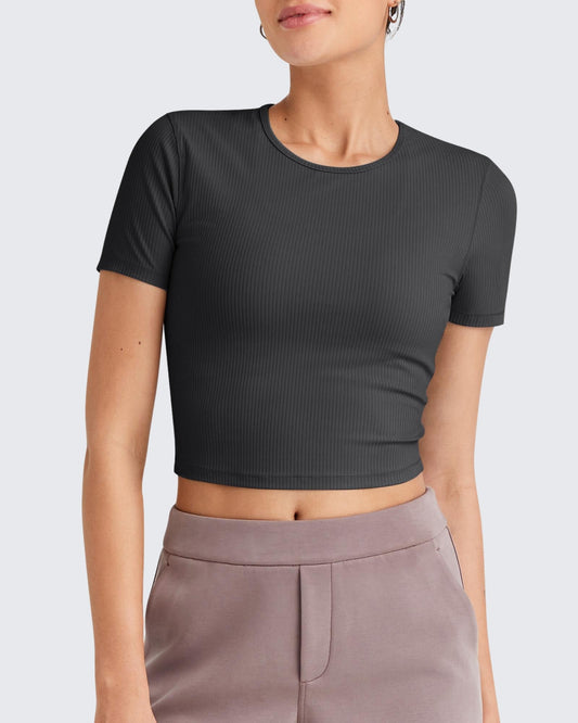 G4Free Activewear Ribbed Slim Workout Crop Short Sleeve #Khaki / S-Khaki / M-Khaki / L-Khaki / XL-Khaki / XS-Purple / S-Purple / M-Purple / L-Purple / XL-Purple / XS