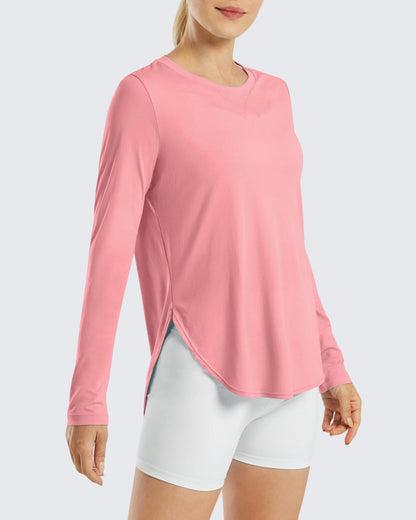 G4Free Activewear Scoop Neck UV Sun Workout Long Sleeve #Pink