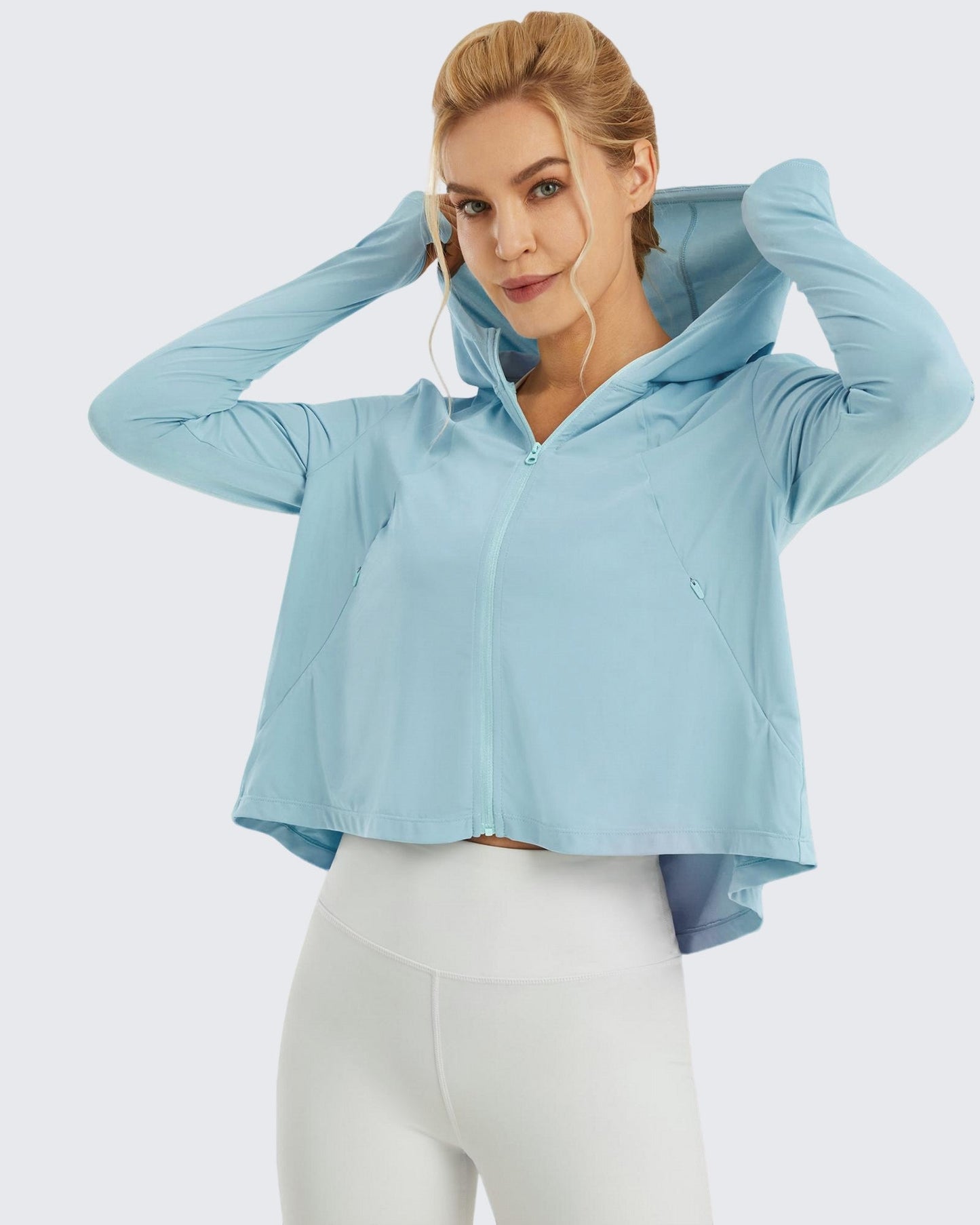 G4Free Activewear UV Sun Crop Zip Hoodie Long Sleeve #