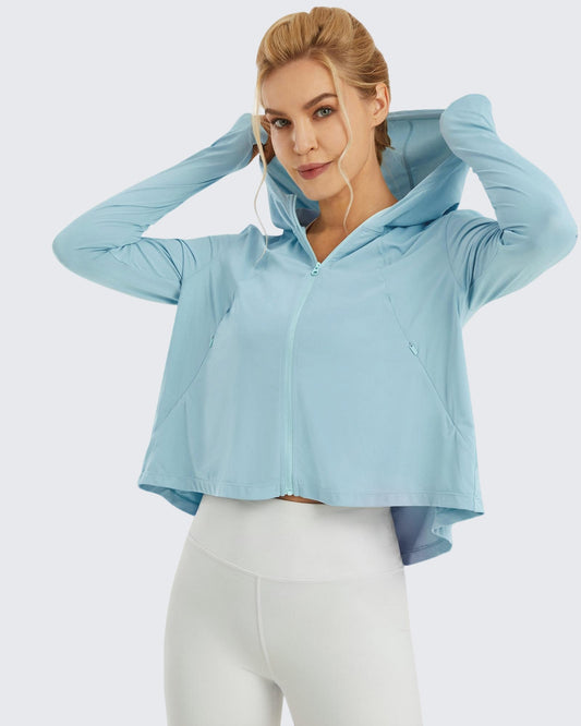 G4Free Activewear UV Sun Crop Zip Hoodie Long Sleeve #