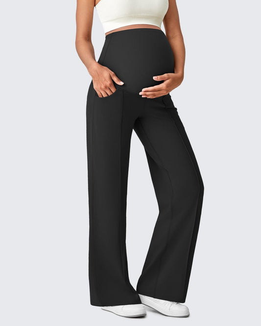 G4Free Activewear Wide Leg Pockets Front Pleats Maternity #Black / S / 28 Inseam-Black / S / 30 Inseam-Black / S / 32 Inseam-Black / M / 28 Inseam-Black / M / 30 Inseam-Black / M / 32 Inseam-Black / L / 28 Inseam-Black / L / 30 Inseam-Black / L / 32 Inseam-Black / XL / 28 Inseam