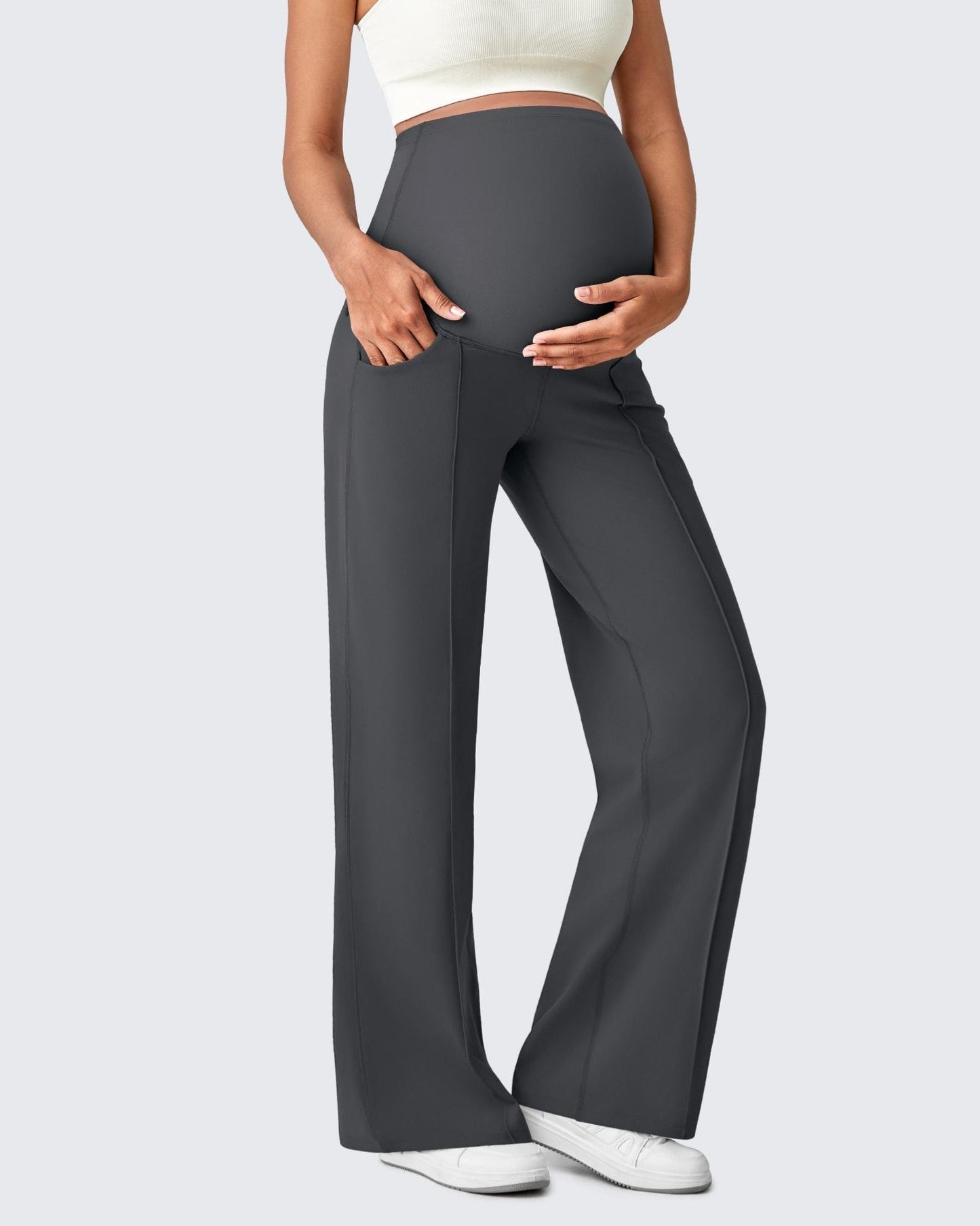 G4Free Activewear Wide Leg Pockets Front Pleats Maternity #Black / S / 28 Inseam-Black / S / 30 Inseam-Black / S / 32 Inseam-Black / M / 28 Inseam-Black / M / 30 Inseam-Black / M / 32 Inseam-Black / L / 28 Inseam-Black / L / 30 Inseam-Black / L / 32 Inseam-Black / XL / 28 Inseam