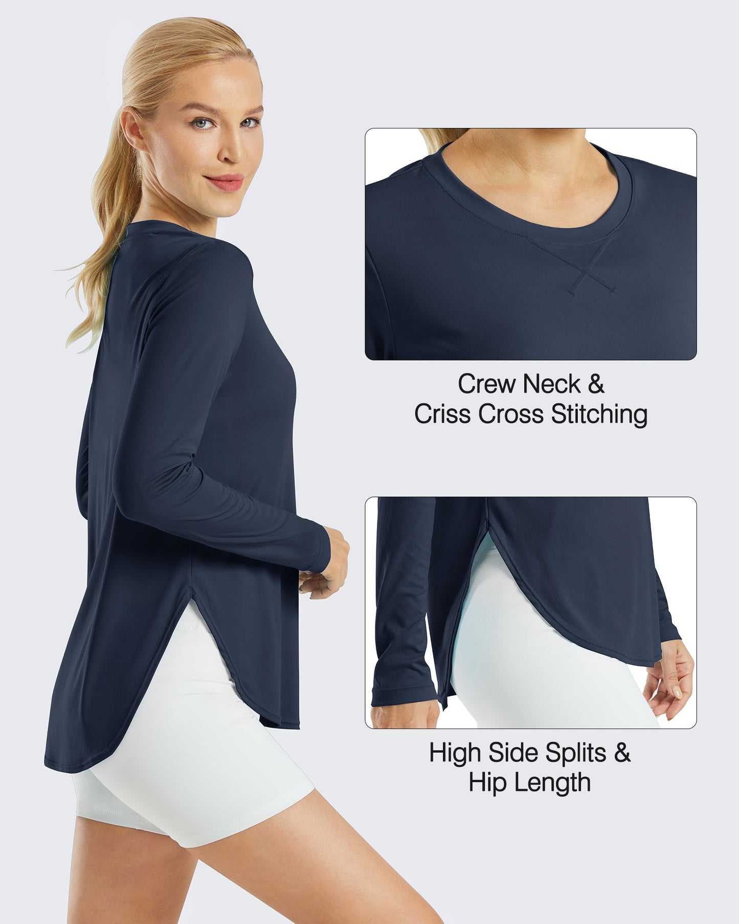 G4Free Activewear Scoop Neck UV Sun Workout Long Sleeve #Navy