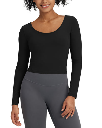 G4Free Activewear Barefeel Slim Scoop Neck Open Back Long Sleeve #