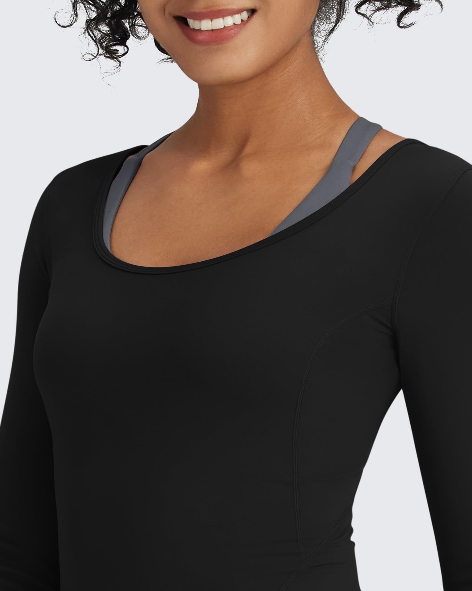 G4Free Activewear Barefeel Slim Scoop Neck Open Back Long Sleeve #