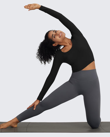 G4Free Activewear Barefeel Slim Scoop Neck Open Back Long Sleeve #
