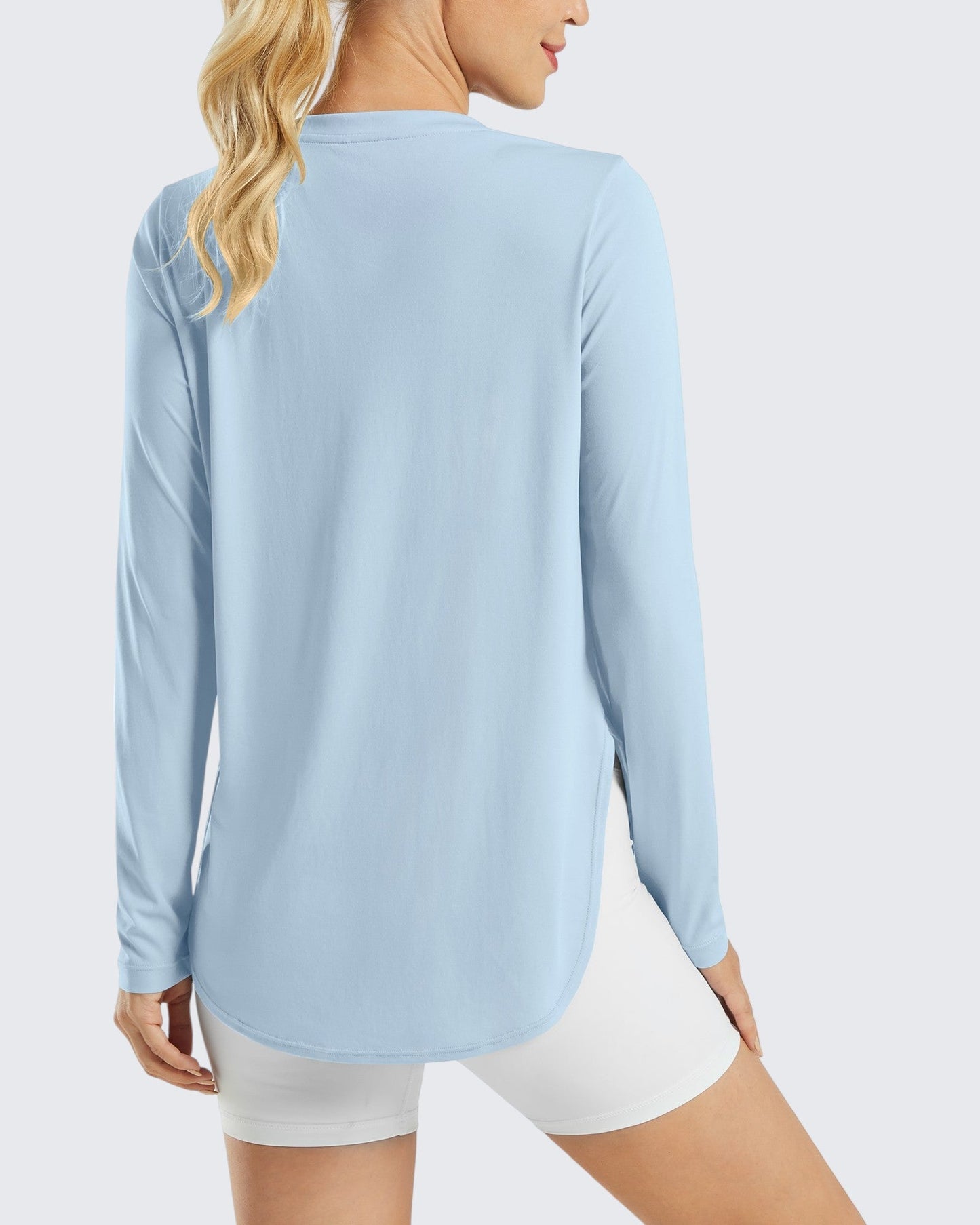 G4Free Activewear Scoop Neck UV Sun Workout Long Sleeve #Light blue