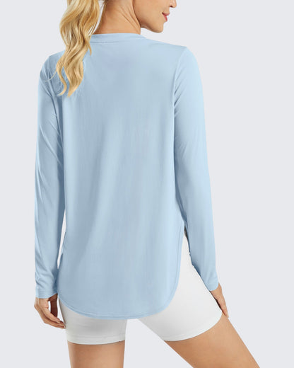 G4Free Activewear Scoop Neck UV Sun Workout Long Sleeve #Light blue