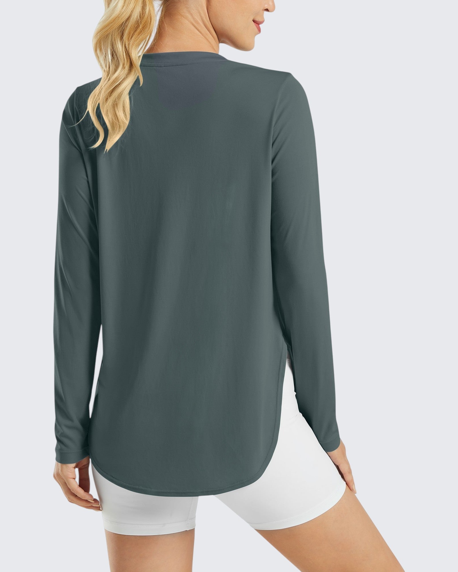 G4Free Activewear Scoop Neck UV Sun Workout Long Sleeve #Dark gray