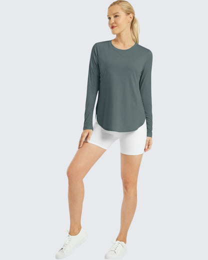 G4Free Activewear Scoop Neck UV Sun Workout Long Sleeve #Dark gray