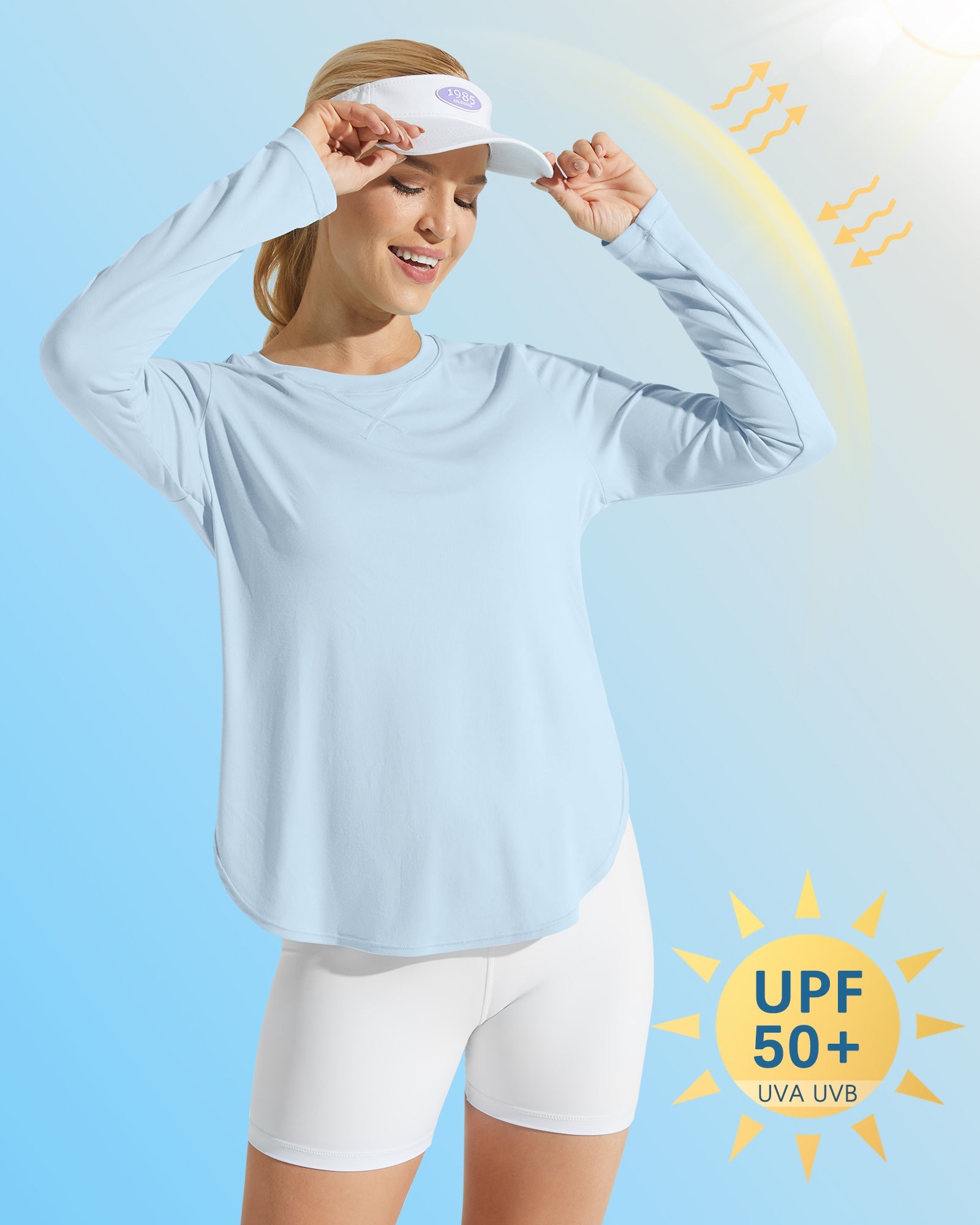 G4Free Activewear Scoop Neck UV Sun Workout Long Sleeve #Light blue