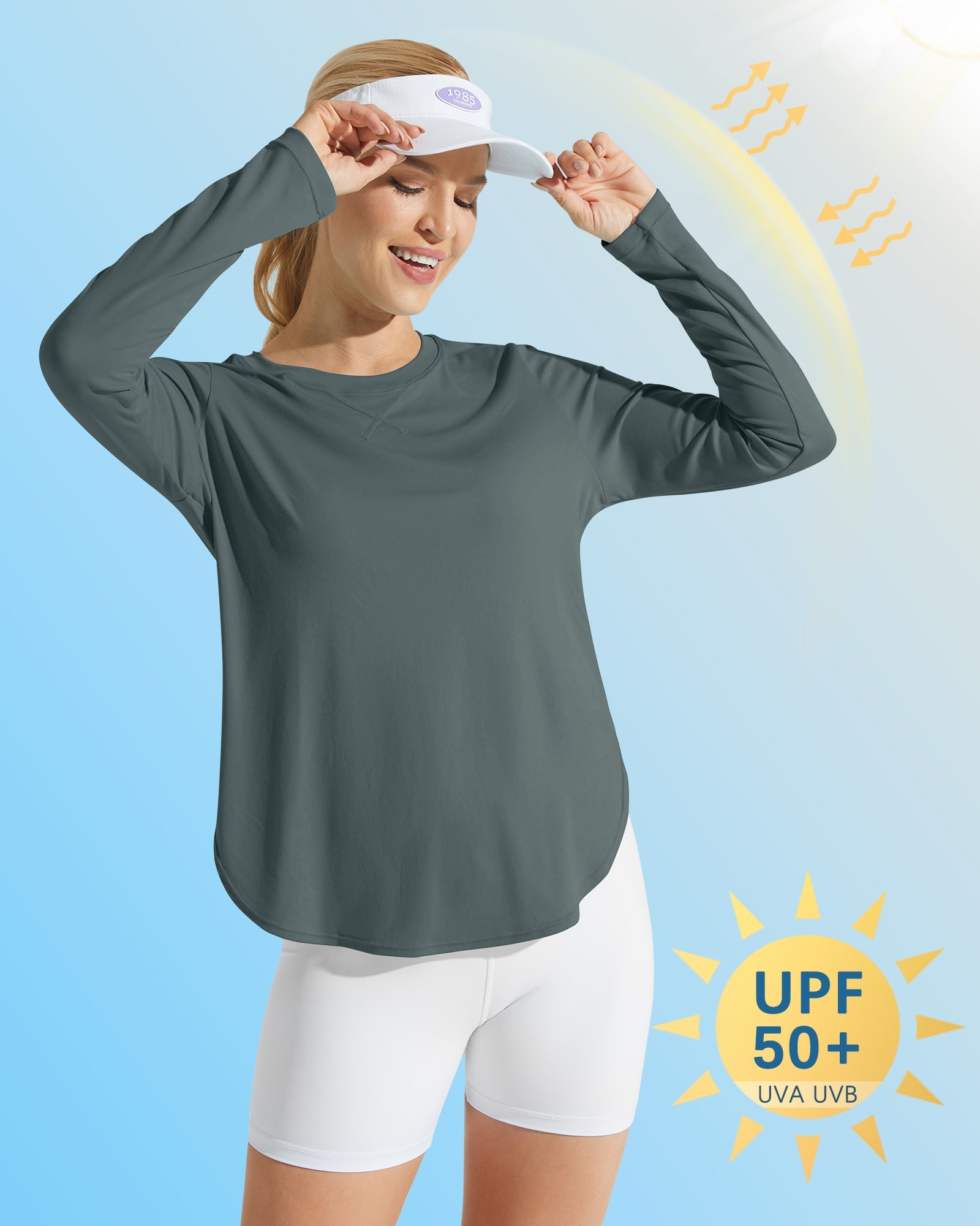 G4Free Activewear Scoop Neck UV Sun Workout Long Sleeve #Dark gray