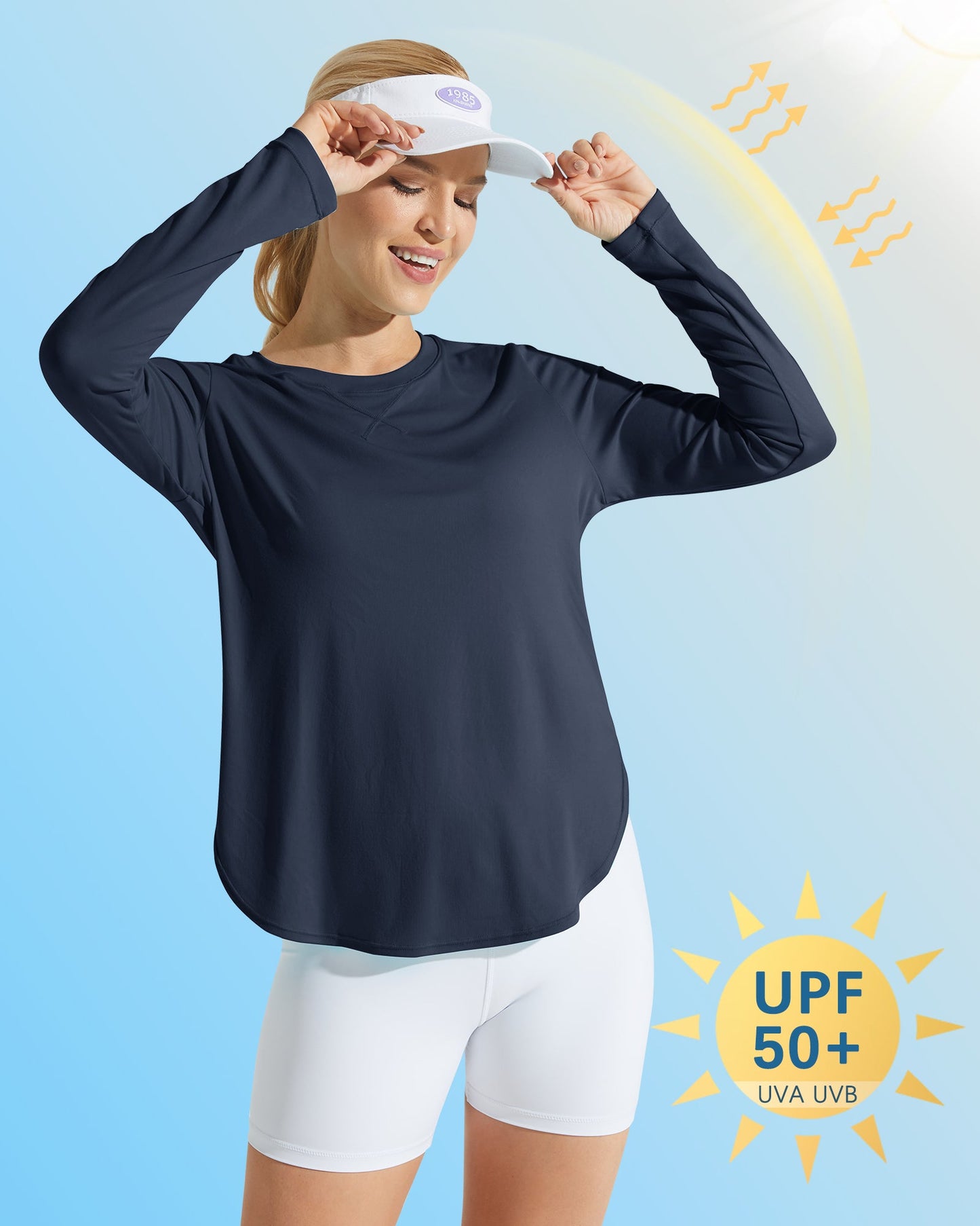 G4Free Activewear Scoop Neck UV Sun Workout Long Sleeve #Navy