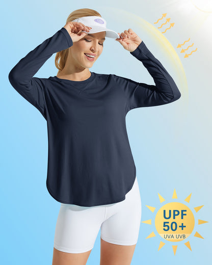 G4Free Activewear Scoop Neck UV Sun Workout Long Sleeve #Navy