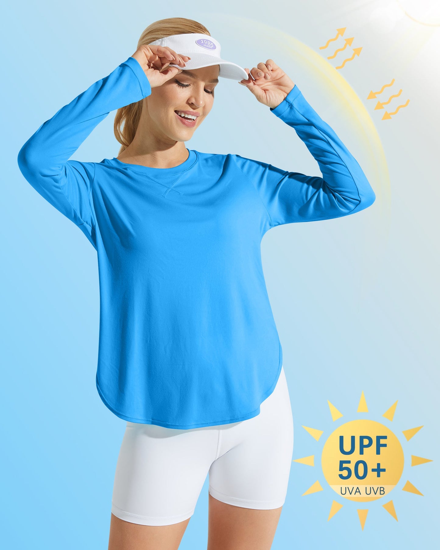 G4Free Activewear Scoop Neck UV Sun Workout Long Sleeve #Ocean blue